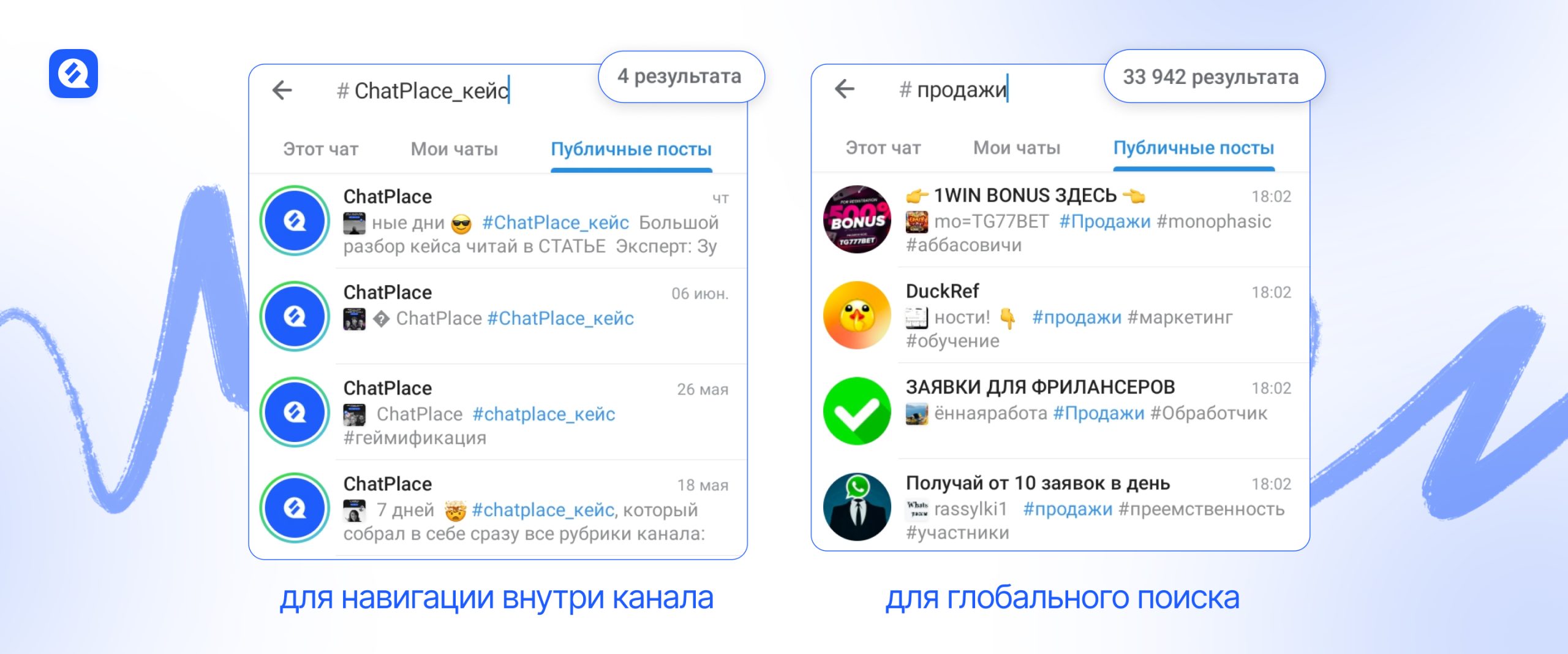 какие хештеги есть в канале ChatPlace